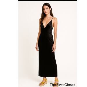 SOHO Black Spaghetti Strap V Neck Side Slit Maxi Dress Size M